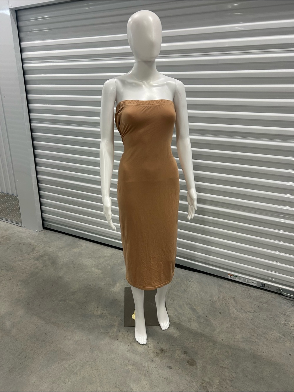Strapless Taupe Bodycon Midi Dress